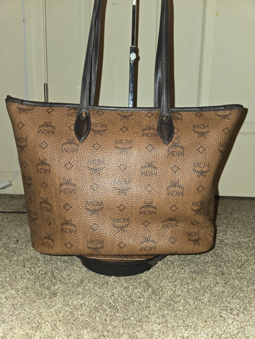 MCM Visetos Dog Bone Striped Shopper Tote Bag - Picture 5 of 17